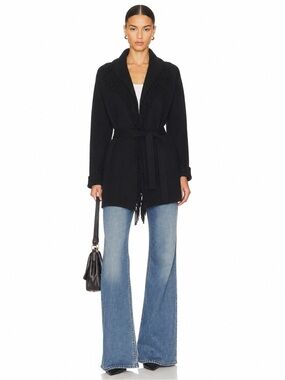 Sioni Fringe Cardigan Sweater Black Belted Knit Sweater Coat XL Boho Western Sha